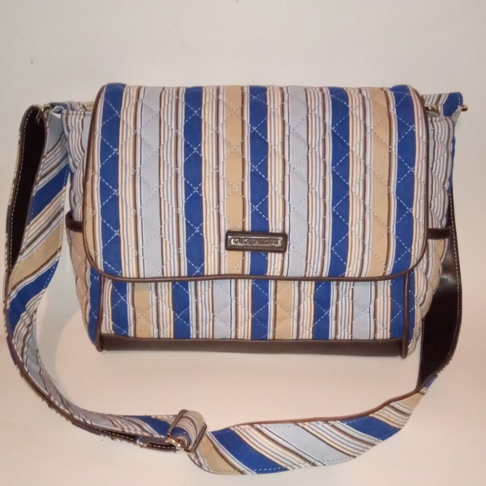 LONGABERGER CABANA BLUE STRIPPED QUILTED CROSSBODY SHOULDER BAG